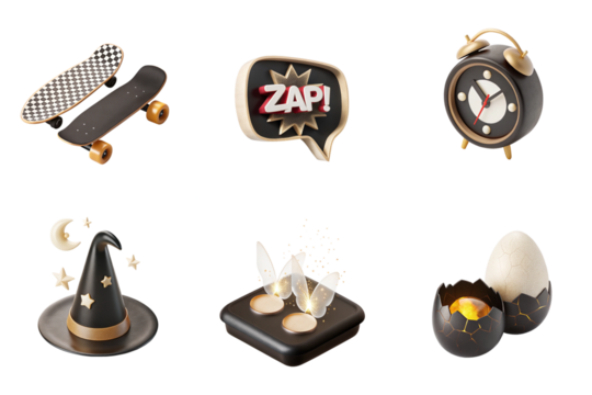 3D Isometric Icon Pack 2 – Black and Gold UI Symbols, Smart Devices, Retro Tech Elements