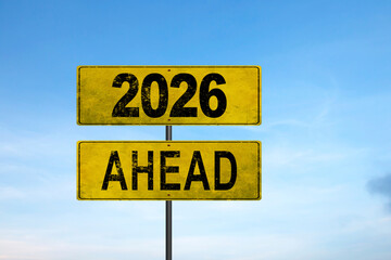 2026 Just Ahead Road Sign at Sunset – New Year and Future Concept