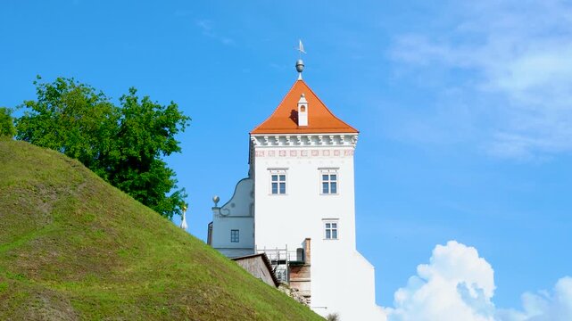 Pan view of restored medieval castle of Stefan Batory, King of Poland