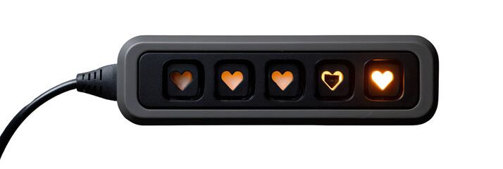 Gray rectangular device with four illuminated heart icons