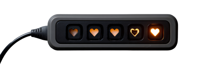 Gray rectangular device with four illuminated heart icons