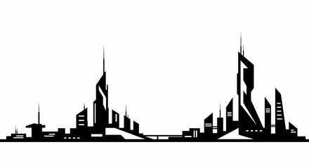 Naklejka premium Futuristic Cityscape Silhouette Graphic Design