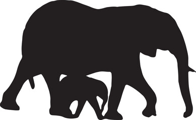 Elephant family walking together isolated on white background in the wild.