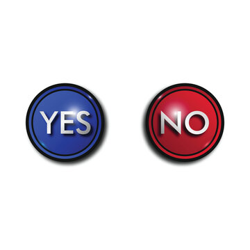 Blue and red round buttons with a black frame, glares and words YES and NO. A vector round buttons with a gradient, isolated on the white background