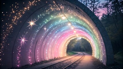Pastel Glitter Tunnel with Sparkling Light Effects – AI Generated
