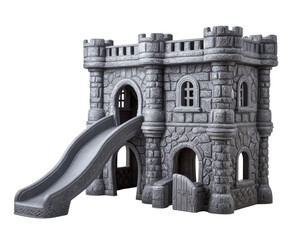 Gray castle-shaped playset with slide
