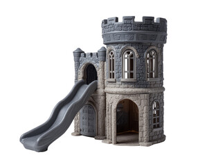 Gray plastic castle playset with slide