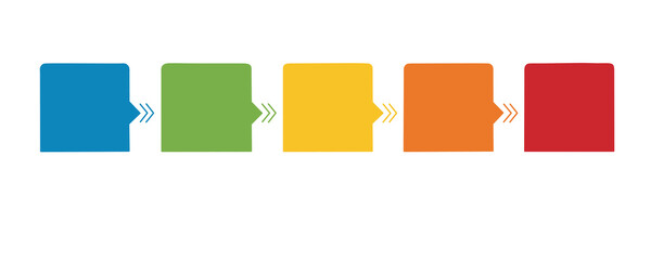 Five colorful squares connected by arrows in a sequence isolated on white background