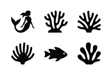 Fototapeta premium Mermaid coral fish minimalistic silhouette sea life