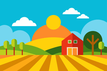 sunny farm with open fields