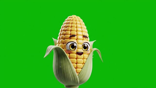 Cartoon Corn Character on Green Screen Animated Food Element