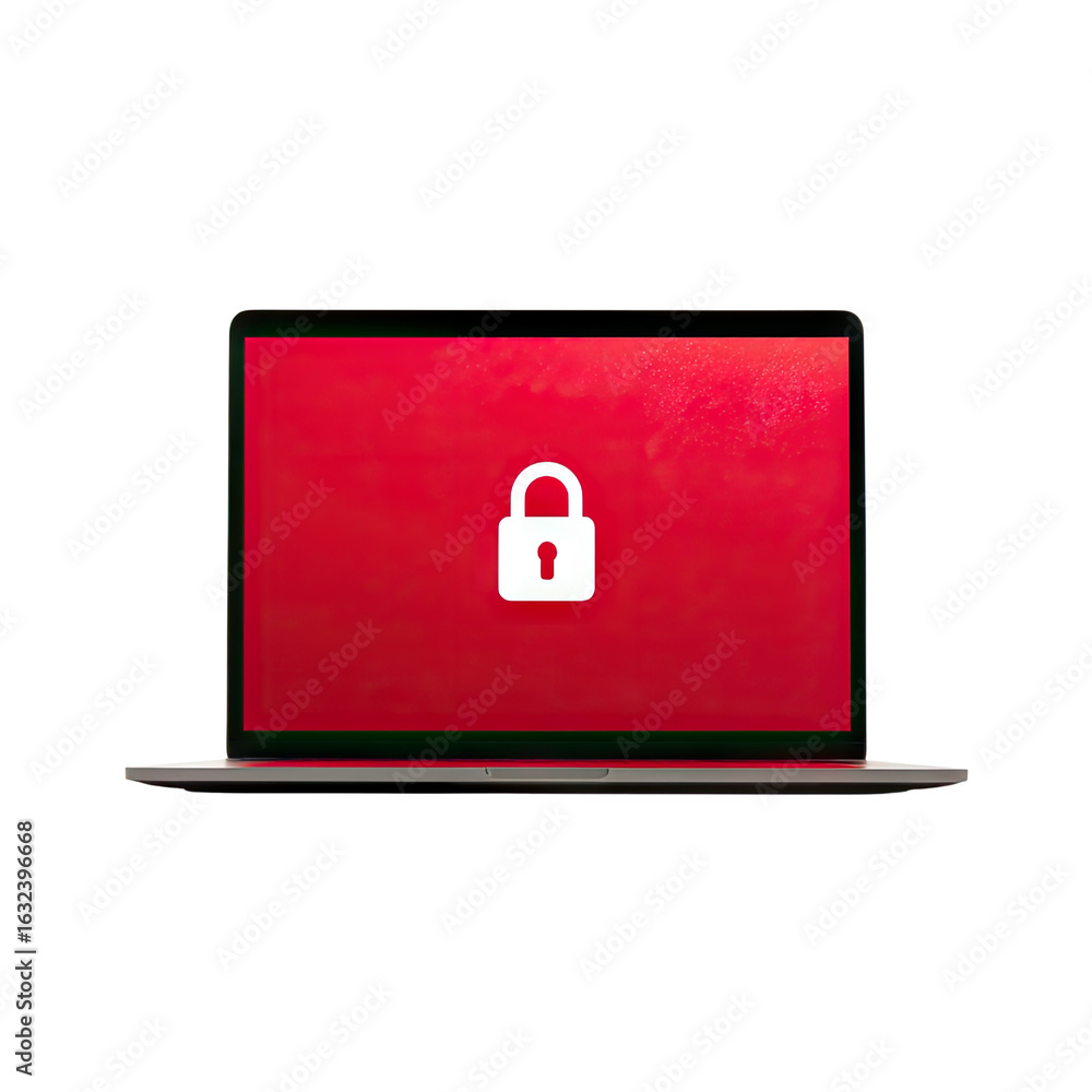 Aufkleber secure laptop screen with red background showing digital lock icon representing cybersecurity and da
