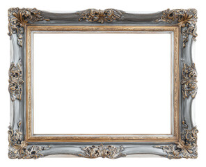 Empty ornate picture frame, light gray and gold