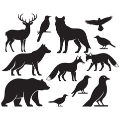 Obraz premium Animal Silhouettes Vector - Black on White Minimal Design. Ai generator