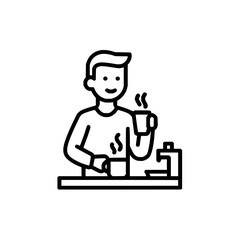 Person enjoying coffee at a table with a coffee maker and steam rising from the beverages in outline