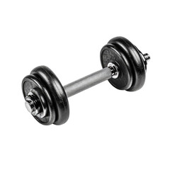 Black dumbbell, isolated on black.  Weights, metal, exercise equipment