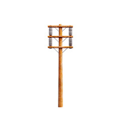 Wooden Power Pole with Insulators for Electrical Distribution Against Clear Blue Sky Background