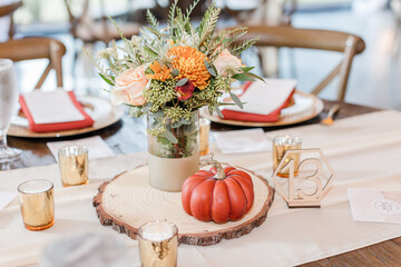 Fall wedding reception table decor.