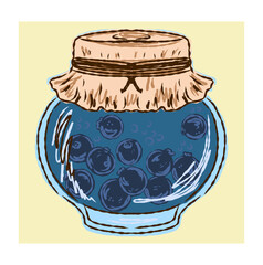 Hand drawn jar with preserved fruits or vegetables. Autumn harvest concept in sketchy vector style. Perfect for seasonal food illustrations, recipes and cozy kitchen designs