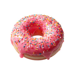 Pink glazed donut with colorful sprinkles isolated on white background