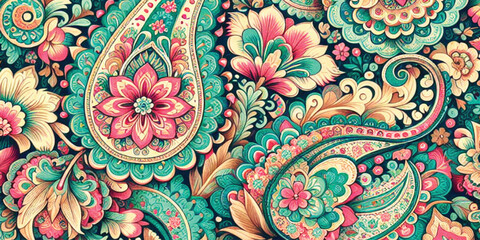 Abstract Vibrant floral pattern featuring assorted flowers background with texture.