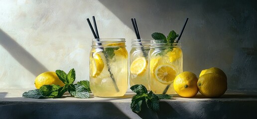 Refreshing Homemade Lemonade in Mason Jars