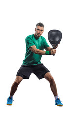 Professional Padel player with racket, perfect for online store banners, padel championship ads, or...