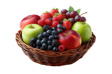 A wicker basket overflowing with assorted fresh fruits