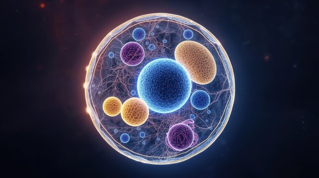 Stylized Digital Illustration of a Human Cell – Simplified 3D Cutaway for Educational or Artistic Use