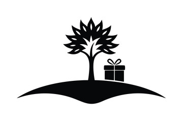 gift under tree vector icon