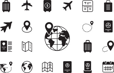 Travel and vacation icon set vector illustrations