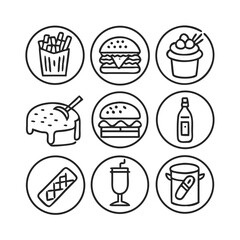Food & Drink Line Icons: Restaurant, Fast Food & Cuisine Vector Set