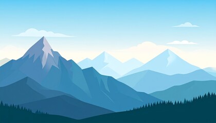 Serene vector landscape of layered blue mountains and a pine forest