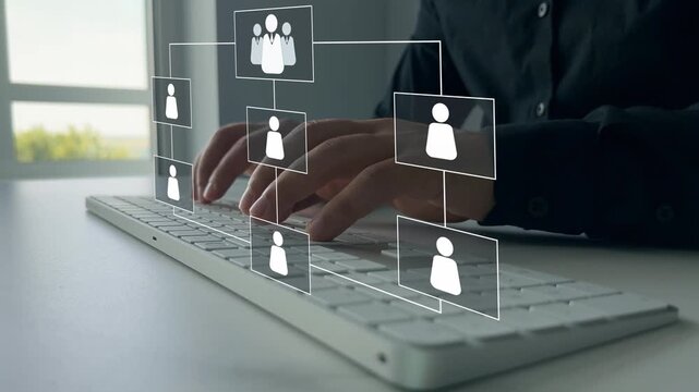 Scheme hierarchy management of corporate. Digital technology of business process and workflow automation with flowchart and processing management.	