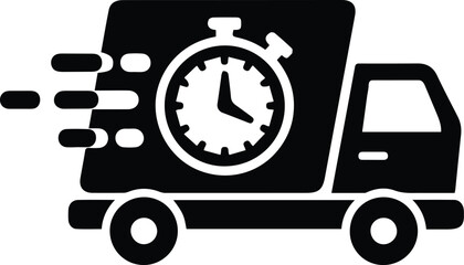  fast delivery truck icon isolated on white background with clock symbol, representing express shipping and timesensitive service for ecommerce