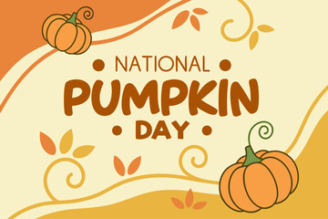 National Pumpkin Day Illustration with Pumpkins Leaves and Swirls on an Abstract Background