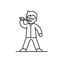 Fototapeta premium A simple line drawing of a person brushing their teeth while standing on a straight line surface area