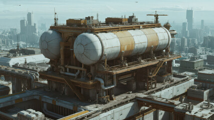 Industrial Complex with Large Cylindrical Tanks in an Urban Setting