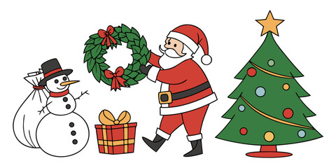 Vector cartoon illustration of Santa Claus with a gift box for a happy holiday celebration