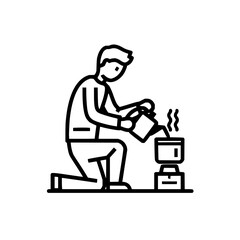 A black and white line drawing of a game controller with a joystick and multiple buttons design element