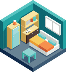 Fototapeta premium Isometric studio apartment with modern kitchen design