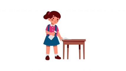 Young Girl Performing A Chore In The Classroom Teaching Responsibility And Cleanliness Through Animation