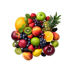 Assortment of fresh mixed fruits isolated on white background