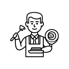 A simple line drawing of a black joystick with a round top and a flat base on a white background