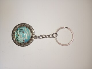 Vintage Keychain with a Landmark Image in a Decorative Metal Frame
