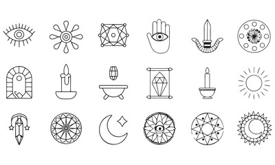 Boho Mystic Line Art Icons – Celestial, Witchy, Minimal & Spiritual Symbol Clipart Set