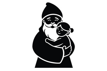 santa hugging child vector icon