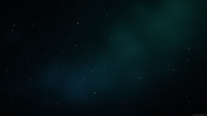 The gradient of deep blue-green and black creates a deep atmosphere. Tiny white dots resembling stars scattered throughout the composition add depth and space. The overall style is simple yet cosmic.