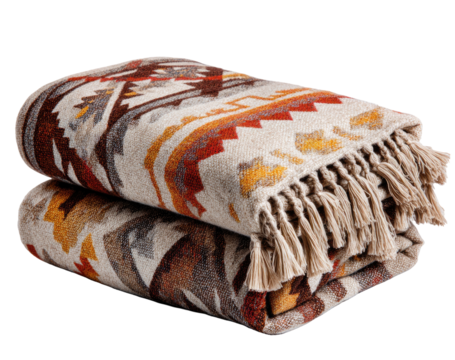 Folded blanket with intricate, repeating southwestern-style pattern