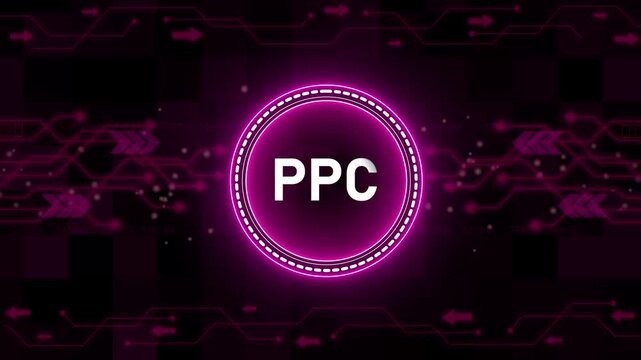 PPC &ndash; Pay Per Click. PPC concept head up display (HUD UI) panel and futuristic technology abstract background internet of things animation concepts.
